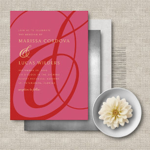 Modern Script Red Pink Ampersand Wedding Kaart