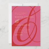 Modern Script Red Pink Ampersand Wedding Kaart (Voorkant)