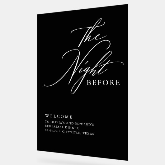 Modern Script Repetitie Diner Zwart Welkom Acryl Bord (Hoek)