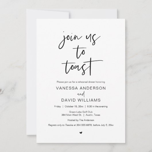 Modern script, repetitief diner en party Invitati Kaart (Voorkant)