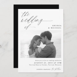 Modern Script Romantic Photo Wedding Kaart