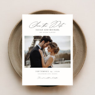 Modern Script Romantische trouwfoto Sla de datum o Kaart