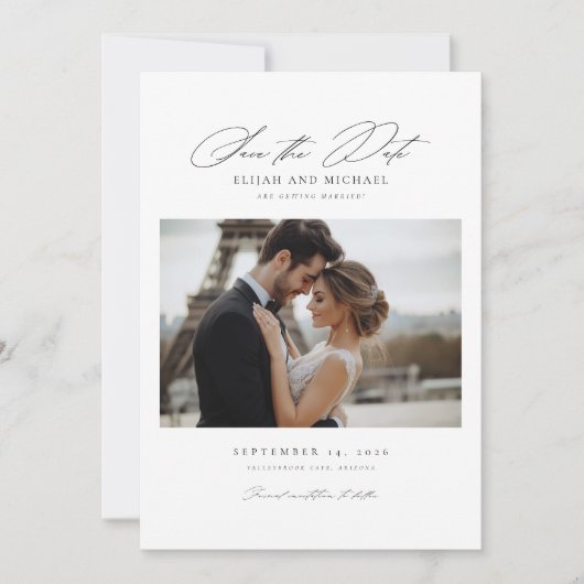 Modern Script Romantische trouwfoto Sla de datum o Kaart (Voorkant)