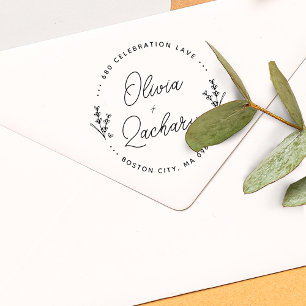 Modern Script Ronde Bloemige Trouwadres Rubberstempel