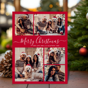 Modern Script Rood 5 foto Collage Kerstmis Briefkaart