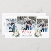 Modern Script Rood & Wit Kerstmis 3 Foto's Feestdagenkaart (Voorkant / Achterkant)