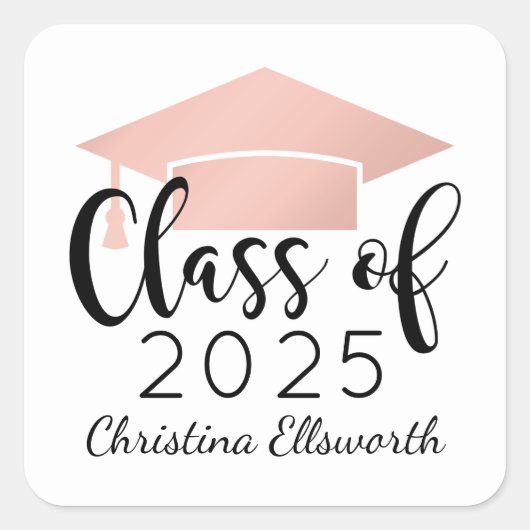 Modern Script Roos Gold 2025 Custom Afstuderen Vierkante Sticker (Voorkant)