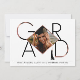 Modern Script Roos Gold Tassel Afstudeerder Fotoco Kaart