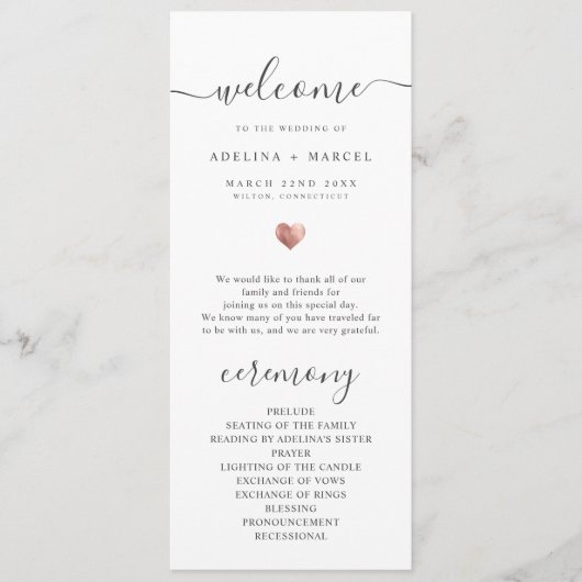 Modern Script Roos Gold Welcome Wedding Program Programma (Voorkant)
