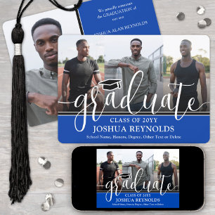 Modern Script Royal Blauw Wit 4 Foto Afstuderen Aankondiging