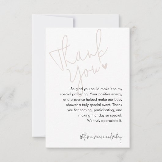 Modern Script Roze Baby shower Bedankkaart (Voorkant)