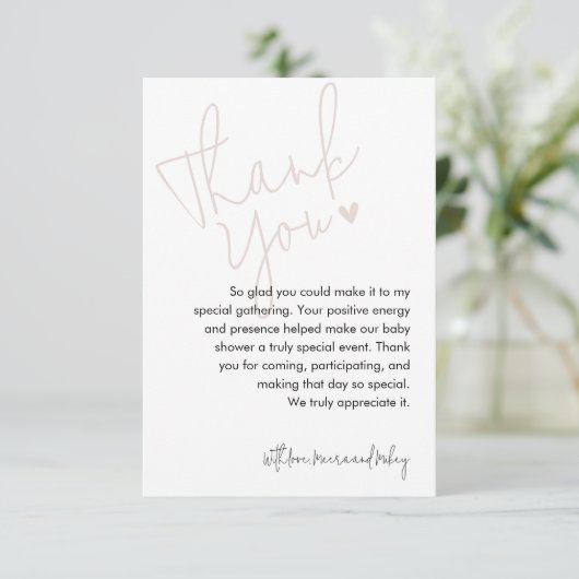Modern Script Roze Baby shower Bedankkaart (Staand voorkant)