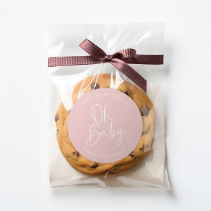 Modern Script Roze Oh Baby Eenvoudige Douche Favor Ronde Sticker