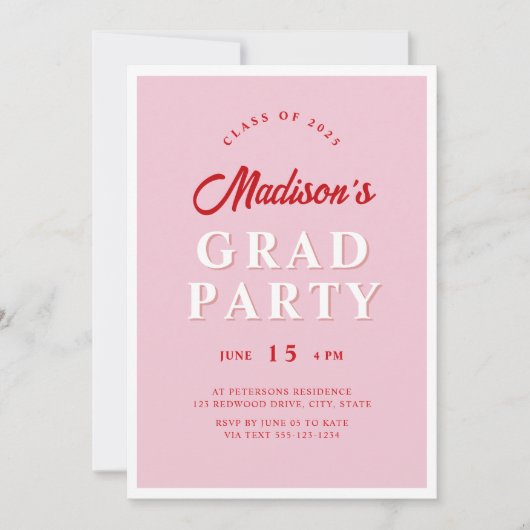 Modern Script Roze Rood Edgy Graduation Party Foto Kaart (Voorkant)