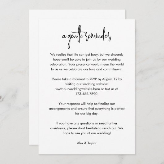Modern Script RSVP Deadline Reminder Kaart (Voorkant / Achterkant)