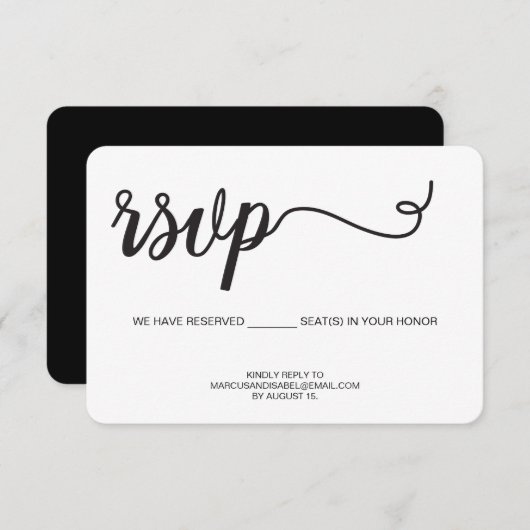 Modern Script RSVP Seat reservering Reageer e-mail (Voorkant / Achterkant)