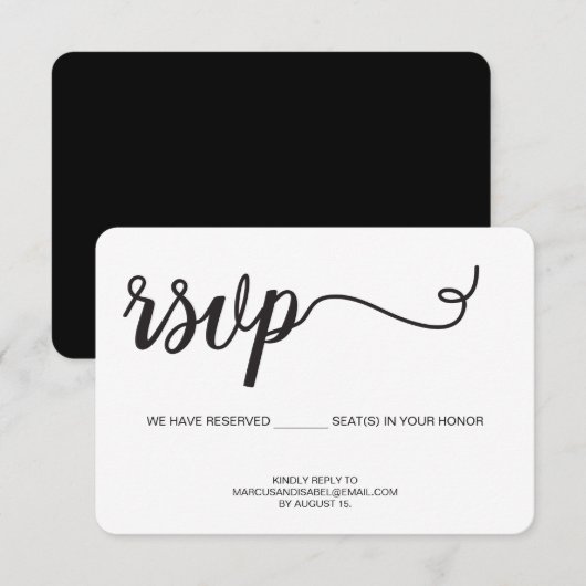 Modern Script RSVP Seat reservering Reageer e-mail Kaartje (Voorkant / Achterkant)