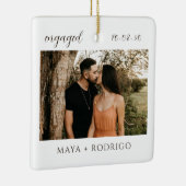 Modern Script Rustic Engagement Photo Keepsake Keramisch Ornament (Rechts)