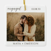 Modern Script Rustic Engagement Photo Keepsake  Keramisch Ornament (Voorkant)
