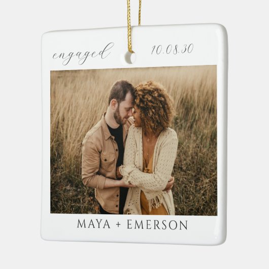 Modern Script Rustic Engagement Photo Keepsake  Keramisch Ornament (Links)