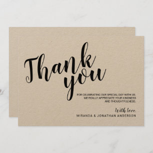 Modern Script Rustic Kraft Paper Wedding Dank je Kaart