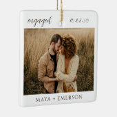 Modern Script Rustiek Verloving Foto Keepsake Keramisch Ornament (Rechts)