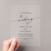 Modern Script Rustieke Boho Elegante Minimal Weddi Acryl Uitnodigingen (Insitu (Draagbaar))