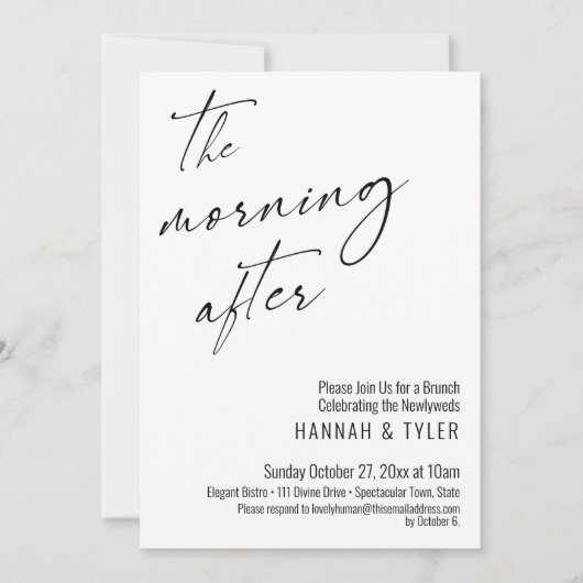 Modern script 's ochtends na bruiloft Brunch Kaart (Voorkant)