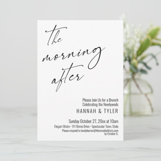 Modern script 's ochtends na bruiloft Brunch Kaart (Staand voorkant)
