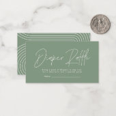 modern script sage green baby shower diaper raffin notitiekaartje (Voorkant / Achterkant in situ)