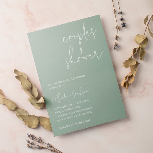 Modern Script Sage Green Couple Vrijgezellenfeest Kaart