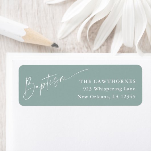 Modern Script Sage Green Doop Retouradres Etiket (Insitu)