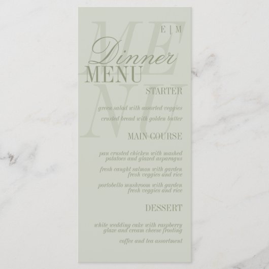 Modern Script Sage Green Formal Wedding Menu (Voorkant)