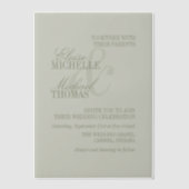 Modern Script Sage Green Formal Wedding Vellum Uitnodigingen (Voorkant)