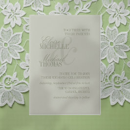 Modern Script Sage Green Formal Wedding Vellum Uitnodigingen