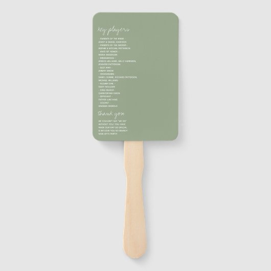 Modern Script Sage Green Minimalistic Wedding Handwaaier (Achterkant)