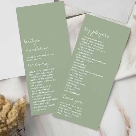 Modern Script Sage Green Minimalistic Wedding Programma