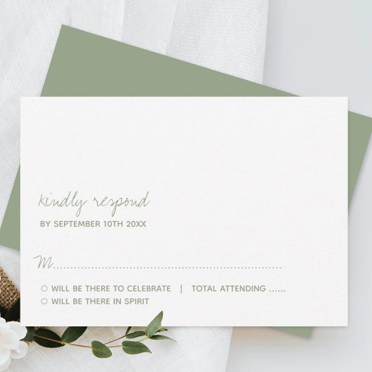 Modern Script Sage Green Minimalistic Wedding RSVP Kaartje