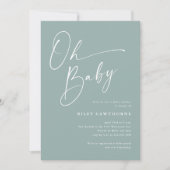 Modern Script Sage Green OH Baby shower Kaart (Voorkant)