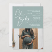 Modern Script Sage Green Photo Baby shower Kaart (Voorkant)