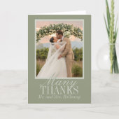 Modern Script Sage Green Wedding Photo Bedankkaart (Voorkant)