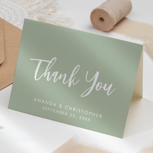 Modern Script Sage Green Wedding Thank You Kaart