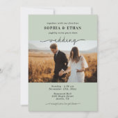 Modern Script Sage groen Fotobruiloft Kaart (Voorkant)