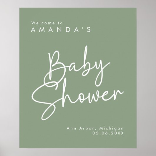 Modern Script Sage Oh Baby Simple Welcome Poster (Devant)