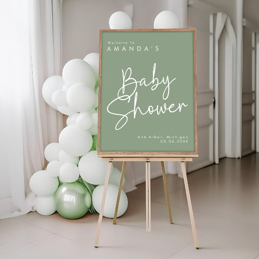Modern Script Sage Oh Baby Simple Welcome Poster