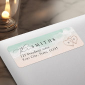 Modern Script Sand Hearts Beach Retouradres Etiket