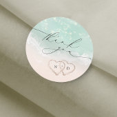 Modern Script Sand Hearts Beach Wedding Dank u Ronde Sticker