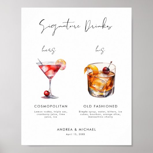 Modern Script Signature Drinken Bar Trouwbord Poster (Voorkant)