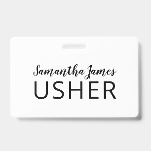 Modern Script Signature Usher Name Badge