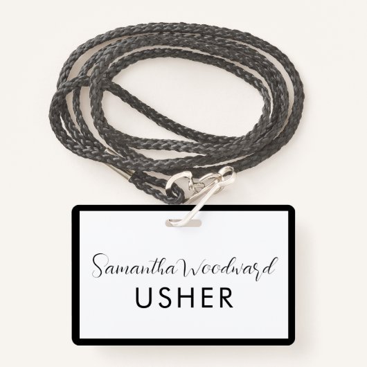 Modern Script Signature Usher Name Badge (Voorkant met draagriem)